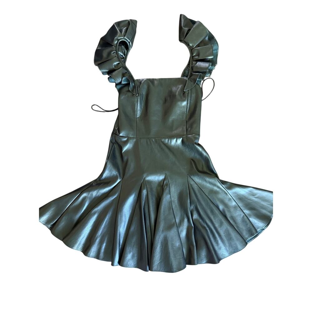 Alice + olivia ginny ruffle sleeve vegan leather mini dress size 2